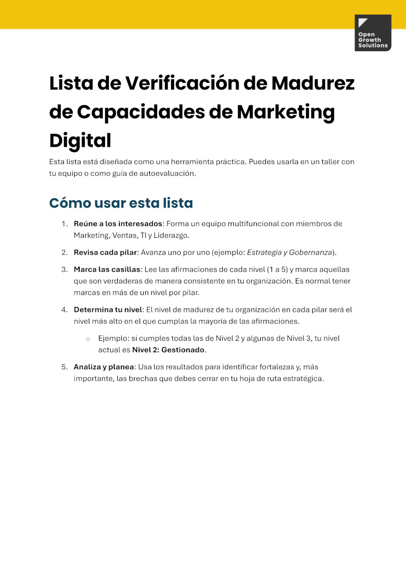 Checklist de Madurez de Marketing Digital